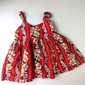 KY's Hawaiian print red and white elastic strap full skirt dress